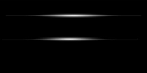 White horizontal lens flares pack. Laser beams, horizontal light rays. Luminous abstract sparkling lined background. © Lumut