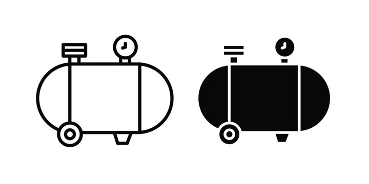 Compressor icon pack in line art and flat design style