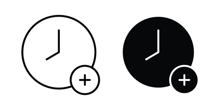 Extra hours icon pack in line art and flat design style
