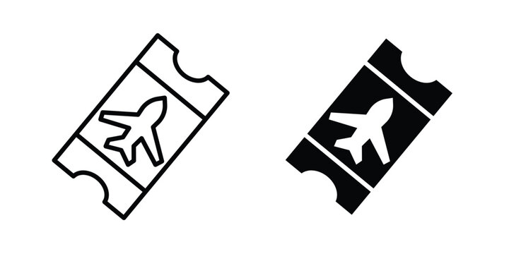 Flight tickets icon pack in line art and flat design style