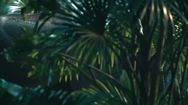 Majestic Elephant wandering through a dense tropical jungle