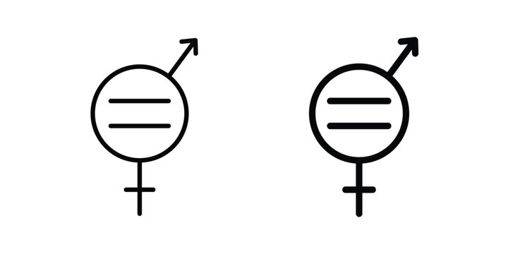 Gender equality icon pack in line art and flat design style