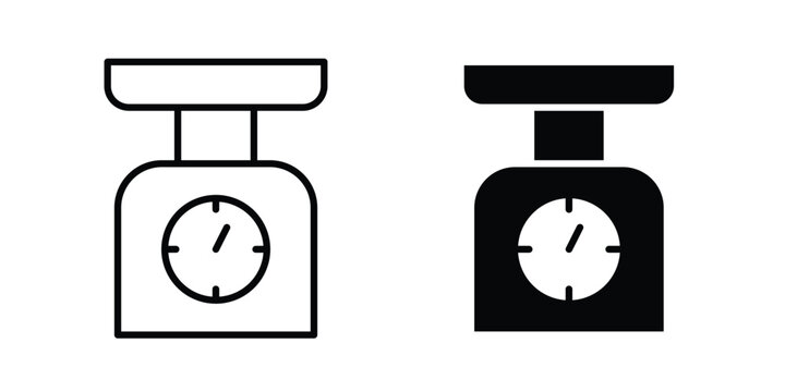 Kitchen scales icon pack in line art and flat design style