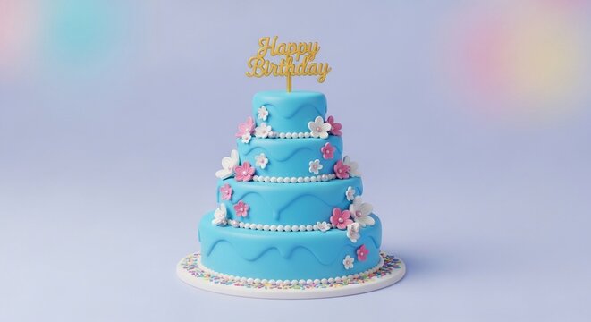 Blue layered birthday cake decoration