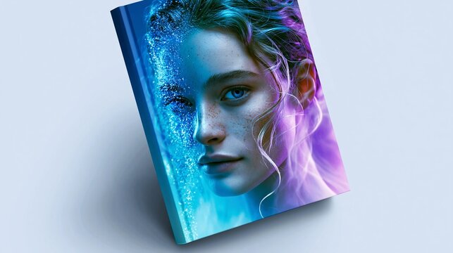 Fantasievolles Buchcover mit einer jungen Frau in mystischem blau-violettem Licht und surrealer Atmosph&auml;re.