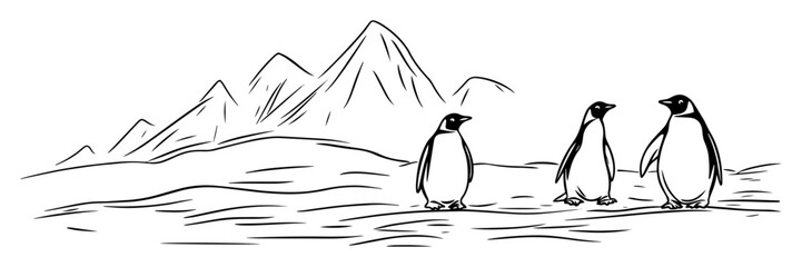 penguins antarctica ice landscape sketch vector © Mago