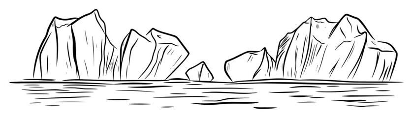 icebergs floating ocean arctic landscape sketch © Mago