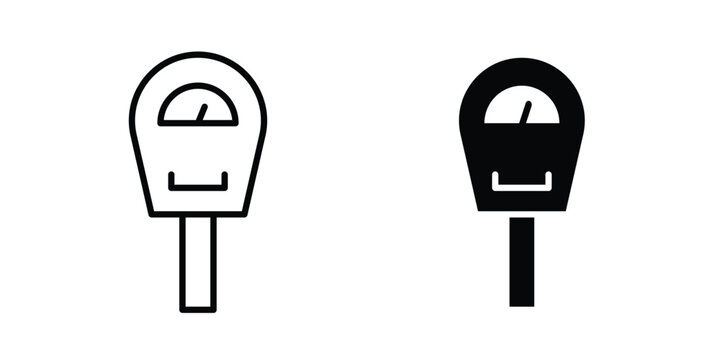 Parking meter icon pack in line art and flat design style
