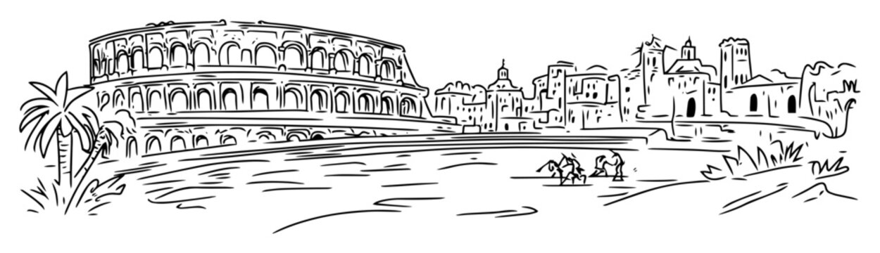 colosseum rome italy historical landmark sketch