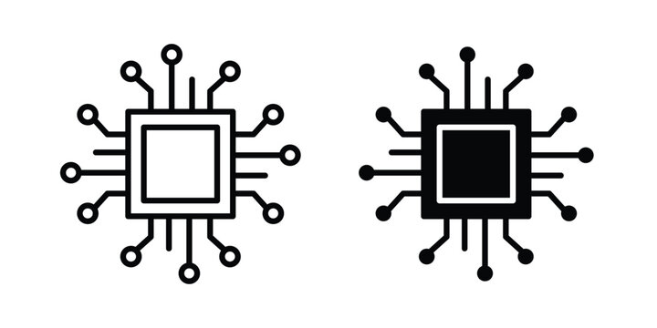Processor icon pack in line art and flat design style