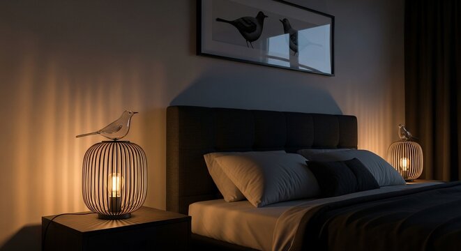 Bedroom interior lamp bird art