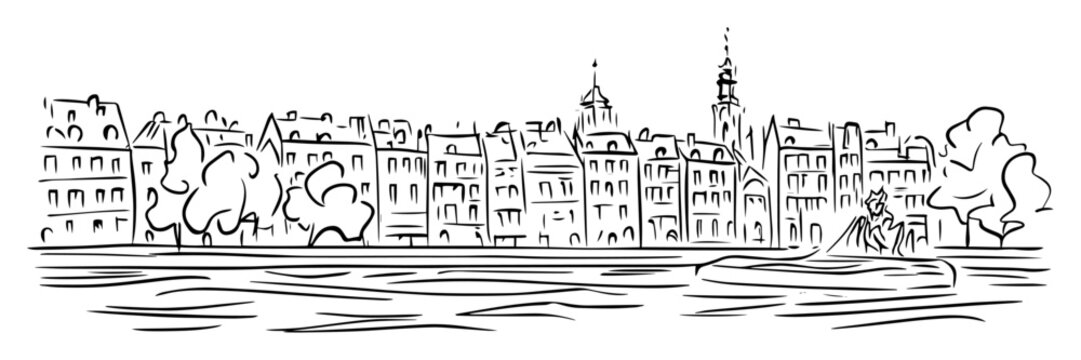 amsterdam canal houses dutch cityscape sketch