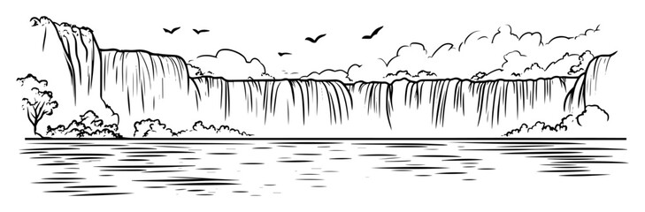 victoria falls africa waterfall sketch vector © Mago