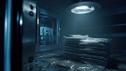 Fototapeta premium Seed vault storing important plant seeds in numerous plastic bags, ensuring the conservation of agricultural resources and global food security against environmental changes