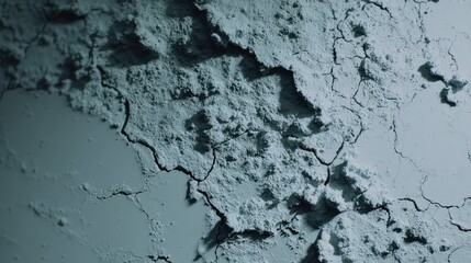 Obraz premium Grey powder creating a textured landscape with visible cracks and deep shadows, suggesting drought, dryness, and a changing environment under a harsh light