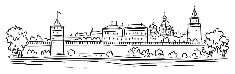 novodevichy convent moscow hand drawn landscape © Mago