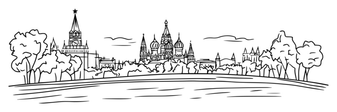 moscow red square and saint basil's cathedral vector sketch