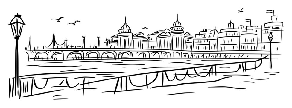 rome tiber river and st peter's basilica sketch