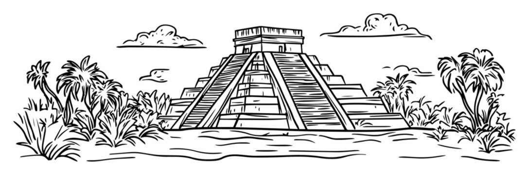 chichen itza pyramid in mexico jungle landscape
