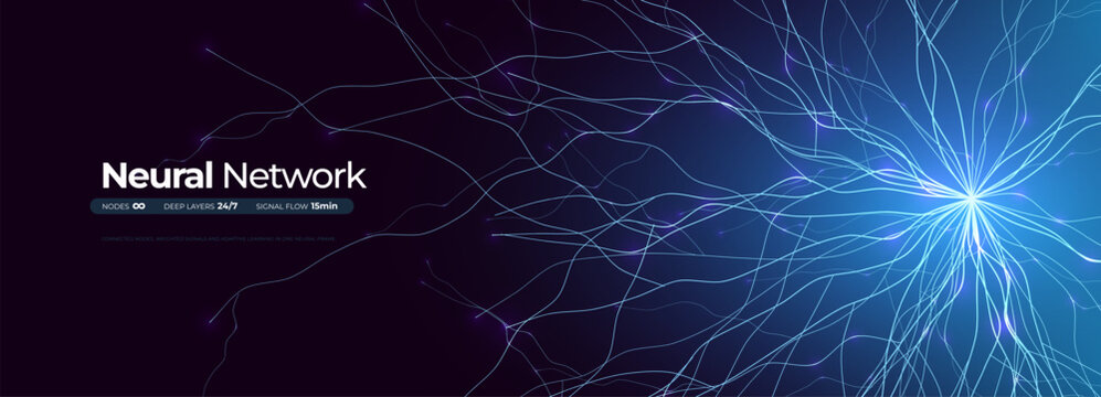 Neural Network Neurone Firing Synapse Connections Fractal Web for Biotech Science Technology Background. Neuron Cell, Digital AI Brain Medical Tech, Data Analysis Visualisation. Vector Illustration