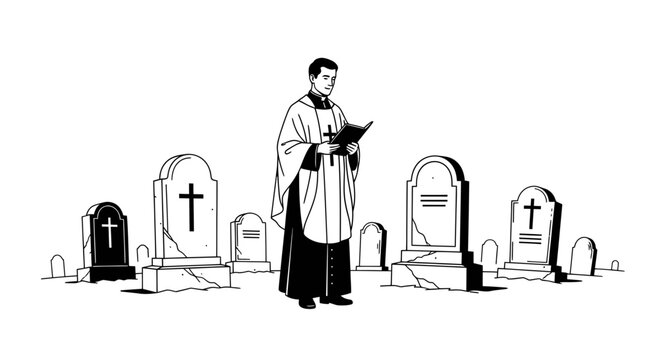 Priest Conducting Funeral Service in Cemetery - Religious Ceremony