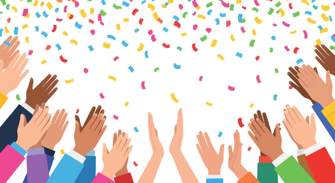 Diverse Hands Clapping Celebration Confetti Falling