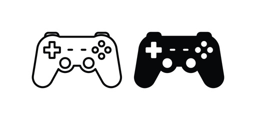 Video Game Controller Icons, Digital Entertainment Input Devices, Gaming Joysticks, Modern Technology Symbols, Black and White Vector Graphics © Taslima