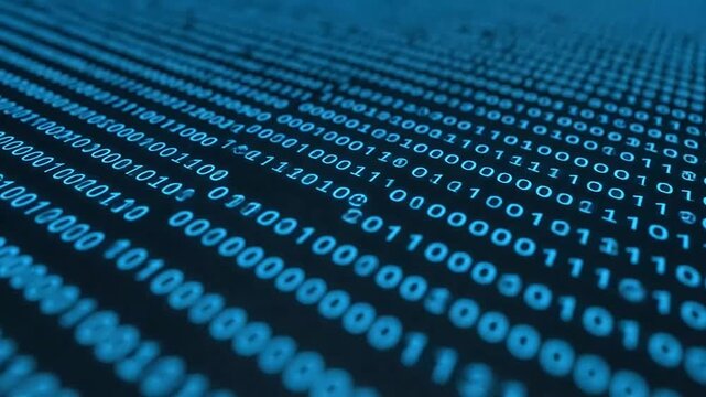 Blue binary code digital background with shallow depth of field