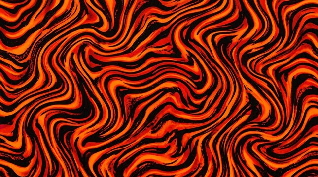 Abstract fiery orange and black wavy texture background liquid marble style dynamic swirling pattern