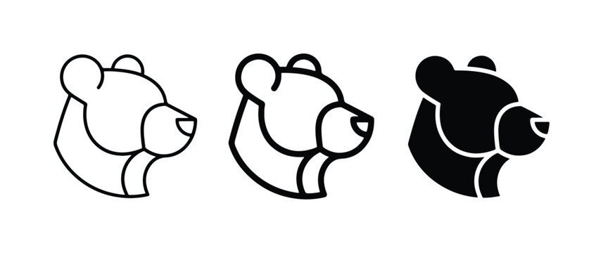 Bear Head Icons, Minimalist Animal Graphics, Black and White Vector Art, Wildlife Symbol Set