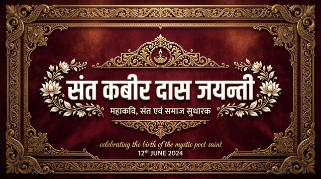Sant Kabir Das Jayanti Hindi typography banner with luxury golden frame