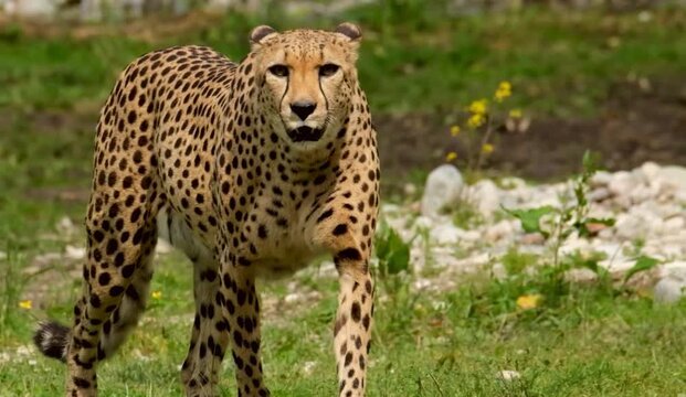A majestic giraffe and a spotted cheetah coexist in the wild savannah, showcasing the diverse wildlife, speed, and beauty of predators and mammals roaming the safari grass