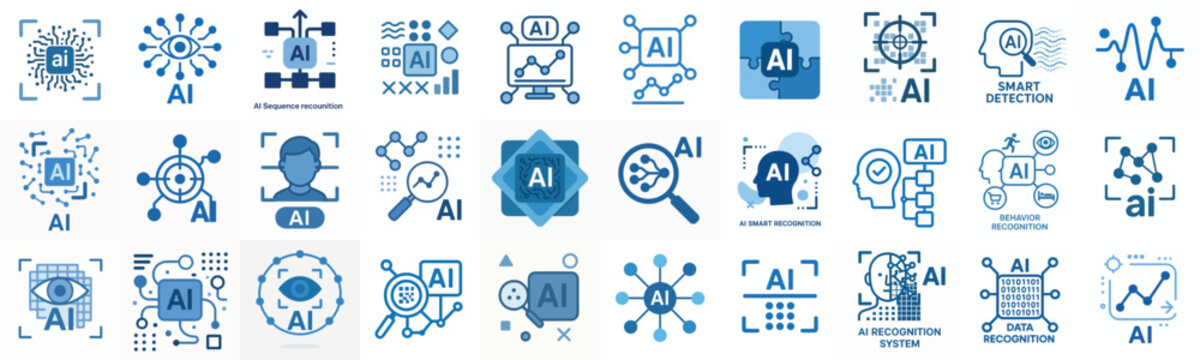 Flat vector icon Pattern recognition AI blue color