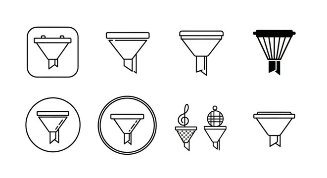 Set of funnel and filter icons, minimalist line art UI symbols