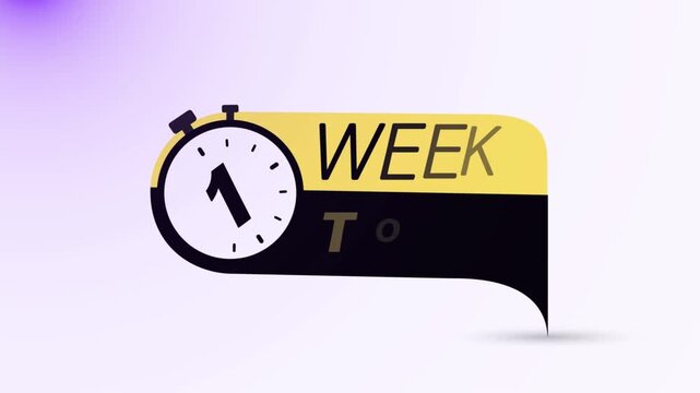 Animated countdown timer with week to go text and purple light effects on white background