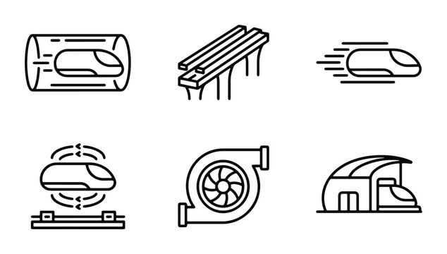 Futuristic High-Speed Train Icons, Maglev Transport Concepts, Hyperloop Technology Set, Modern Transportation Graphics, Urban Mobility Vector Pack
