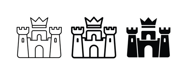 Castle Icons Set, Royal Fortress Symbols, Medieval Architecture Graphics, King Crown Emblem, Vector Illustrations for Fantasy and History Projects © MdArman