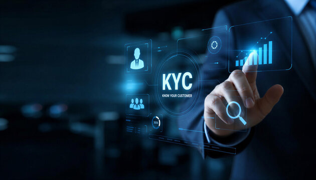 Know your customer kyc verification with identity silhouette icon.