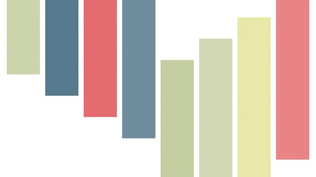 Vertically aligned rectangular geometric shapes changing color on a white background