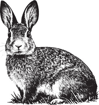 Vintage black and white rabbit vector illustration. Detailed hand-drawn hare or bunny portrait isolated on white background. Retro wildlife animal engraving style.