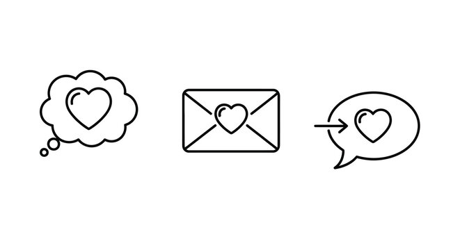 heart icons with thought bubble envelope and speech bubble