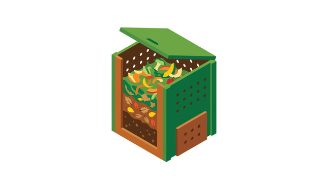 3d illustration of a compost bin with organic waste inside green and brown colors eco friendly recycling concept clean background detailed textures and bright lighting