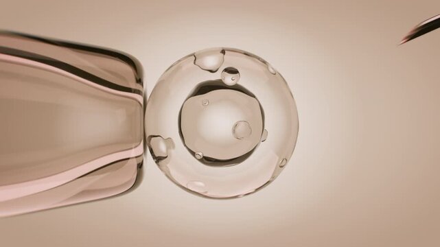 Artificial Fertilization of Human Egg Cell in Laboratory, IVF Procedure Close Up 3D Animation