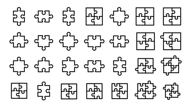 A Collection of Puzzle Piece Icons Representing Connection and Problem Solving