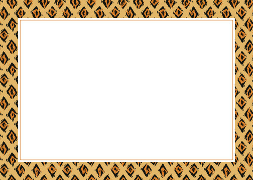 Abstract ikat batik pattern box border background on isolated white background. Vector illustration.