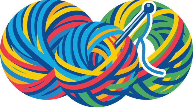 3d colorful yarn ball icon with knitting needle vibrant skein of thread detailed textured strings bright hues modern digital illustration for craft and hobby themes