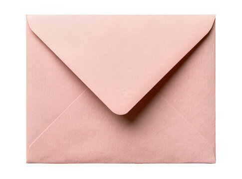 Isolated soft pink paper envelope with a sealed flap, perfect for invitations or greeting cards