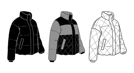 puffer jacket design variations black gray and line art © Kobita