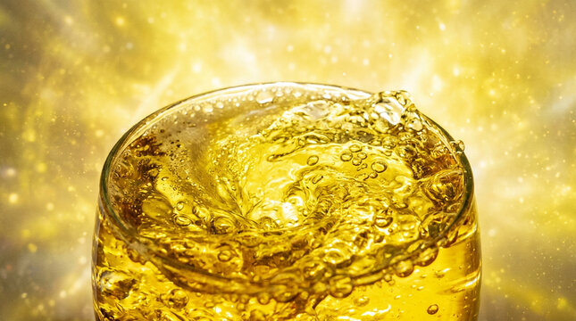 Bubbling Champagne glass ethereal yellow background