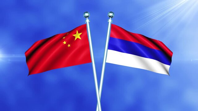 China and Republika Srpska Flag Waving On Pole Loop